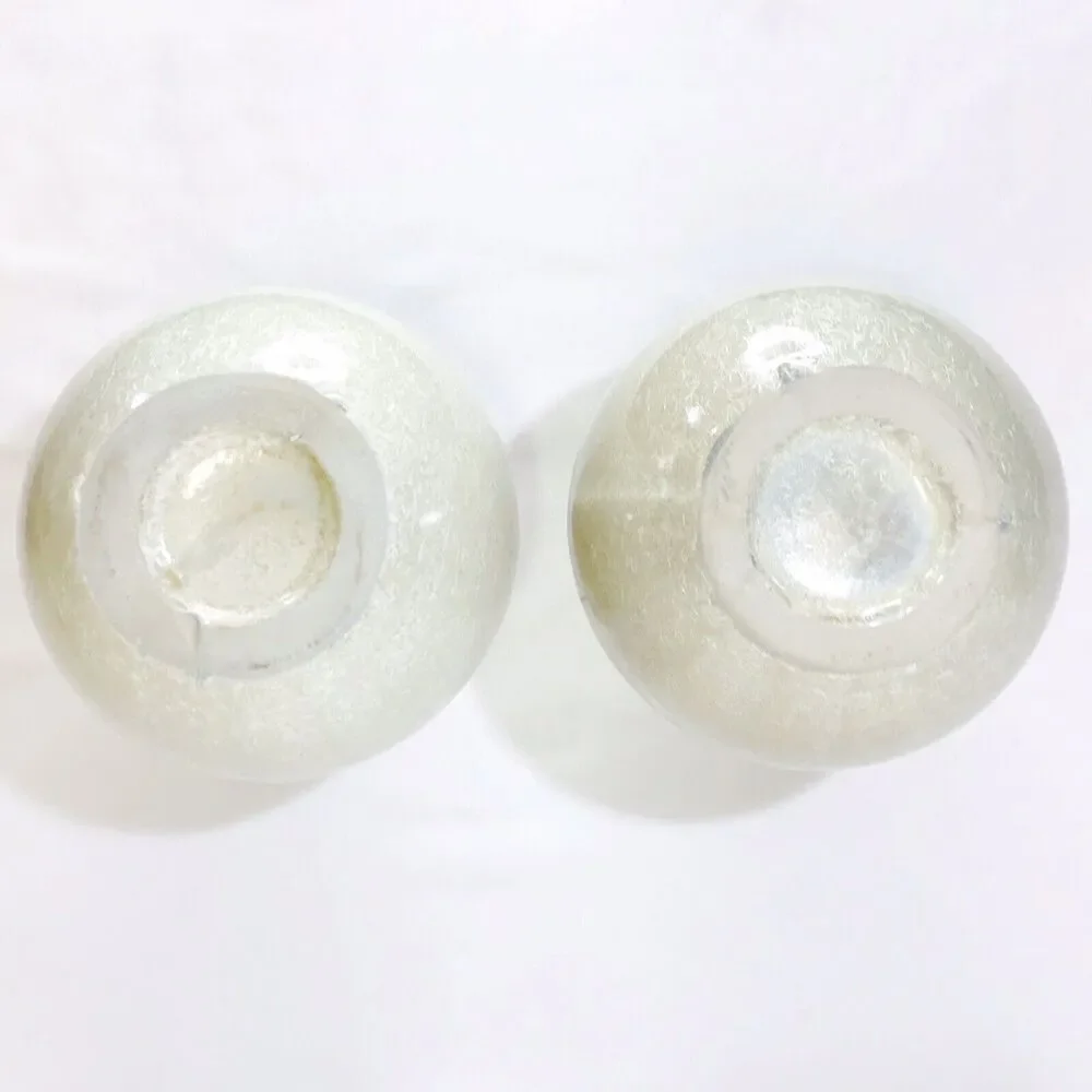 Pair Of Handmade Crystalline Glazed Weed Pots Bud Vases Neutral Decor 5.25”